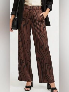 House of Harlow 1960 Satin Wide Leg Pants. Abstract print. Brown, black. Size  S